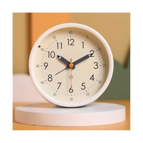 Réveil analogique jaune compact à piles avec cadran rond clair