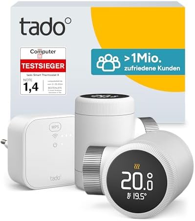 tado° Smartes Heizkörperthermostat X – Starter Kit mit Bridge X | Heizungssteuerung per App, Smart Speaker kompatibel (Alexa, Siri, Google Assistant), Energie sparen, DIY Installat