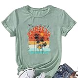 California Shirt for Women Summer Retro Sunsets Beach Vacation T-Shirt Funny Saying Forever Chasing Sunsets Shirt Boho Coconut Tree Tee Shirt,Duck Green M