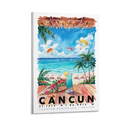 Poster voyage Cancun aquarelle pour sublimer un grand mur vide de salon