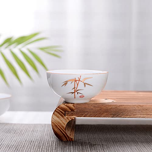 Image of Liang baobao Chinese Tea Tasting Cup Set of 4, 2oz White Porcelain Mini Cups for Gongfu Tea Ceremony (bamboo)