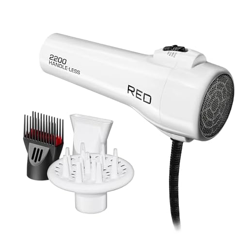 Red by Kiss Handle-Less Ceramic Tourmaline Hair Dryer, 1875W Ergonomic Grip, White, Includes 3 Attachments, For Detangling, Straightening, and Frizz-Free Shine