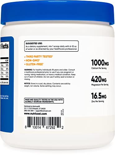 Nutricost Calcium Magnesium Zinc With Vitamin D3 Powder, 30 Servings (Unflavored) - Calcium (1000 Mg) Magnesium (420 Mg) Zinc (16.5 Mg) Vitamin D3 (30 Mcg) - Gluten Free, Non-Gmo #TOP2