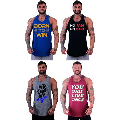 Kit 4 Regatas Longline Masculina MXD Conceito Academia Musculação Treino Gym Cavada Tank (G, Opção 1