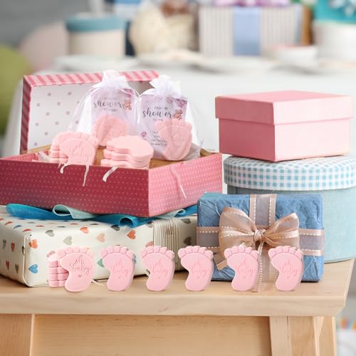 Image of 50 Sets Baby Shower Soap Favors for Guests - Mini Handmade Footprint Scented Soap with Thank You Cards and Organza Bag, Party Gifts for Gender Reveal Baptism(Bear,Pink)