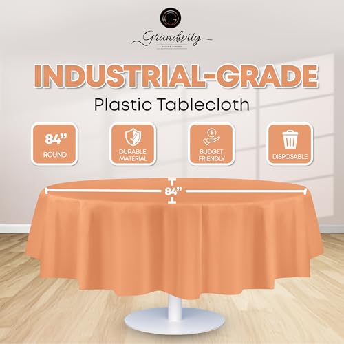 Image of Grandipity Peach 12 Pack Premium Disposable Plastic Tablecloth 84 inch Inch Decorative Round Table Cover | Plastic table covers, durable disposable tablecloths, fade and tear-resistent table cover for party, event