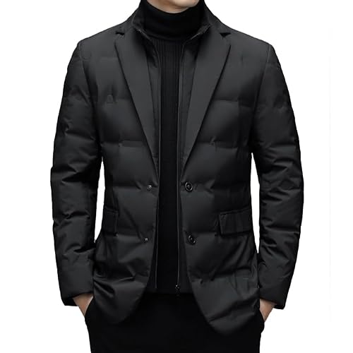 SXHEYUY Doudoune d'hiver pour Hommes, Manteau Blazer Chaud, vêtements d'hiver d'affaires, Manteau en Duvet léger ajusté Formel,Noir,M