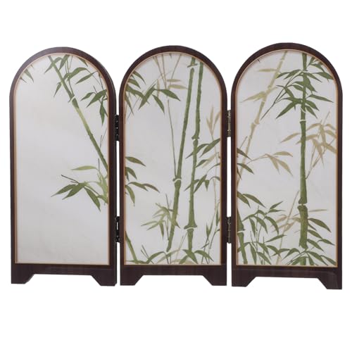 SHINEOFI Mini Paravent Chinois Pliant en Bambou Sculpté, Écran Décoratif de Bureau Style Oriental, Séparateur de Table Compact pour Espace de Travail et...