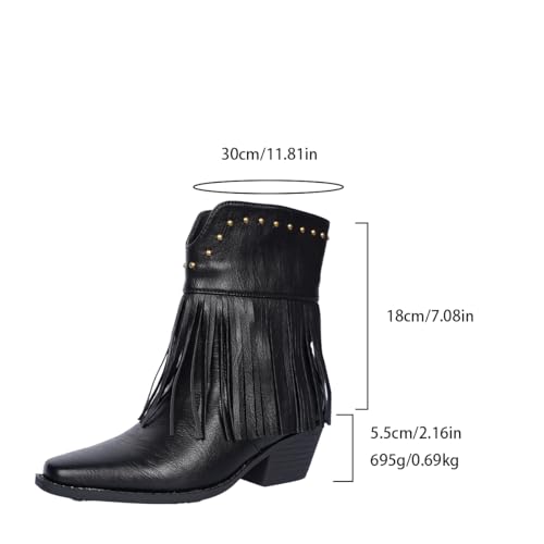 Women Western Cowboy Boots Mid Calf Studded Pointed Toe Western Tassel Cowgirl Boots Women2