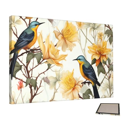 Peinture murale fleurs et oiseaux jaunes HCLYvexiria pour salon