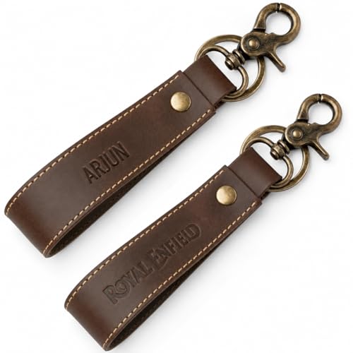 Image of Personalised Genuine Leather Biker Keychain | Compatible with ROYAL ENFIELD BIKE | Custom Name, Initials or Number Engraving | Premium Motorcycle Keychain Gift