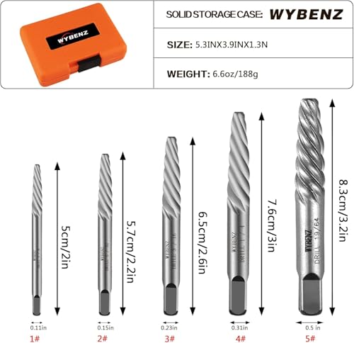 Image of 5Pcs Screw Extractor Set Spiral Flute Bolt Extractor Set Cr-MO Easy Out Bolt Extractor Set for Removing Stripped Screws and Broken Bolts | Spiral Flute,35 Cr-MO Broken Bolt Extractor Kit,Stripped Screw Extractor Kit For Remove Broken Screws,Bolts,Studs and Nuts