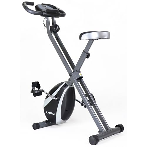 Image of Kobo Folding Magnetic Exercise Bike with 3KG Flywheel, 120KG Max User Weight - Compact, Adjustable, Upright Modes - Home Workout Fitness Cycle