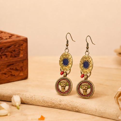 Image of Royal Queen & Empress Handcrafted Tribal Dhokra Earrings Collection for Women - Wooden, Fabric & Round Statement Ethnic Designs in Multiple Colours