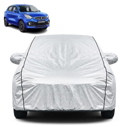 Image of Waterproof Car Cover for Maruti Suzuki Celerio | Dustproof, UV Resistant & Scratch Protection | Soft Cotton Lining | Triple Stitched | Mirror Pockets & Elastic Fit | Silver
