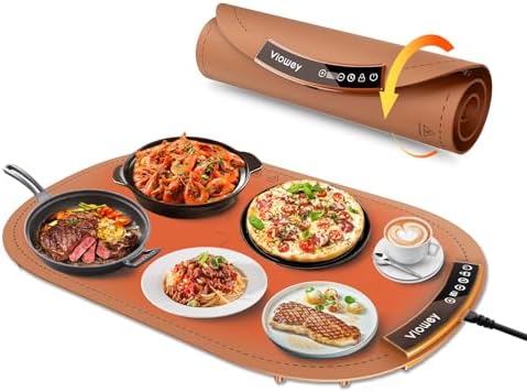 Food Warming Mat, Roll Up Electric Warming Tray with 7 Temperature Settings and 1-4 Hours Timer, Full-Surface Heating, Child Safety Lock, Versatile Food Warmers for Parties, Buffets, and Home Use