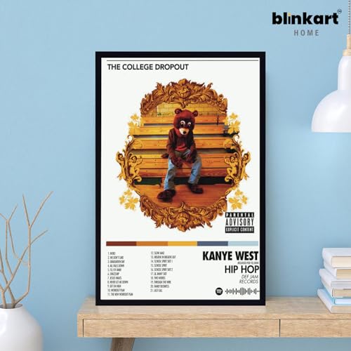 Image of BLINKART KANYE - The College DropOut Wall Photo Frames | Wall Art for Bedroom, Living Room, Studio or Office | Album Cover Print with Spotify Song Link QR Code | Gift for Fans - 8x12 In