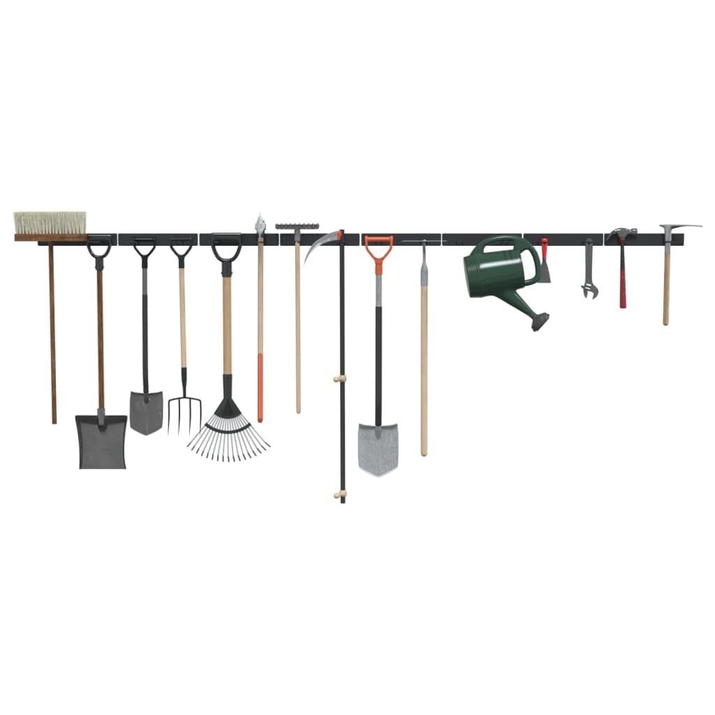 Soporte de pared para herramientas de jardín, 8 unidades, acero negro, revestimiento de polvo duradero para herramientas de jardín, ahorra espacio y es versátil con protección antideslizante para