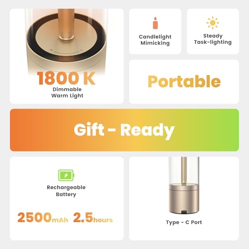 YEELIGHT Portable Small Table Lamp for Indoor/Outdoor Use, 2500mAh Rechargeable Gold LED Desk Light, 2 Dimming Modes, 1800K Adjustable Warm Brightness, Patio, Table Decor, Coffee Shop, Dining, Bar — view 5