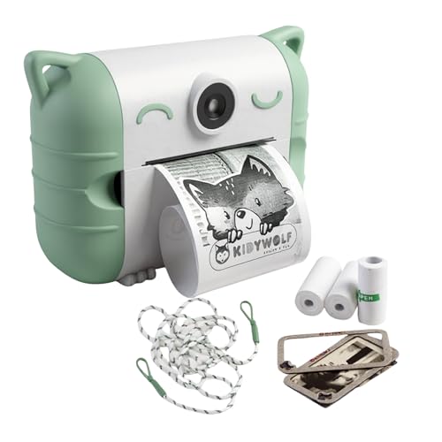 KIDYWOLF Kidyprint Vert – Appareil Photo Instantané Enfant avec Impression Thermique – Polaroid Ludique et Créatif pour Explorer, Capturer et Partager Ses Souvenirs