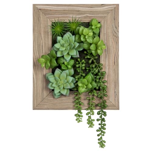 Arborus Fake Plants Succulents 3D Artificial Wall Hanging Plants Indoor Faux Succulent Arrangement in Wooden Planter for Home Farmhouse Kitchen Console Table Wall Decoration