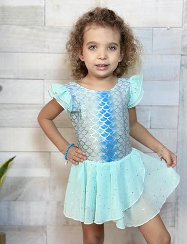 Image of Arshiner Girls Ruffle Sleeve Ballet Dance Dress Tutu Skirted Leotard