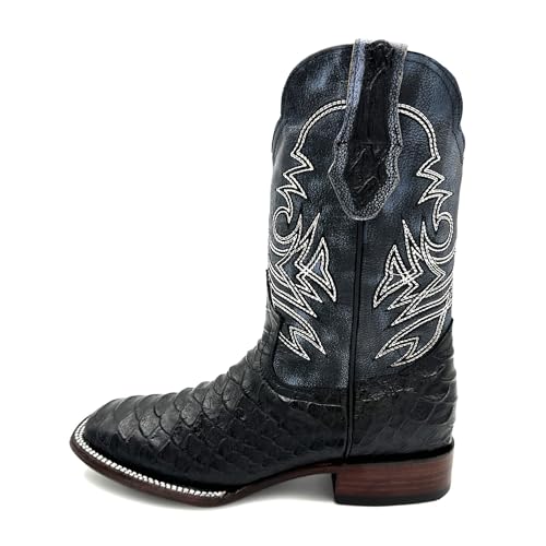 Mens Leather Exotic Python Print Square Toe Cowboy Boot2