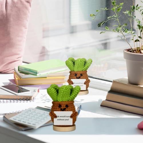 Funny Positive Plants Handmade Funny Succulents Knitted Wool Pocket Doll Creative Cute Succulents Emotional Inspirational Support for Birthday Gifts Encouragement Office Desk Decoration (0) - 4