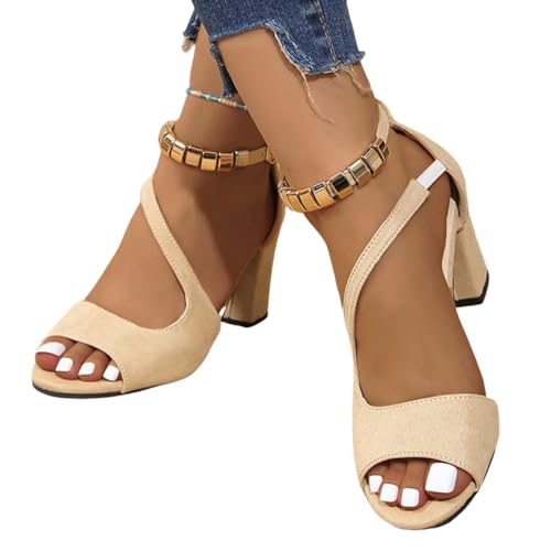 Women Fashion Chunky Heeled Sandals Open Toe Buckle Ankle Strap Block Heels Pumps Summer Party Dress Wedding Bridal Shoes