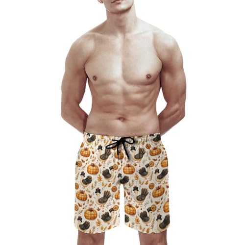Hawaiian Shorts for Men - Comfy Turkeys Wearing Hats Print Mens Swim Trunks Bathing Suits with Mesh Lining3