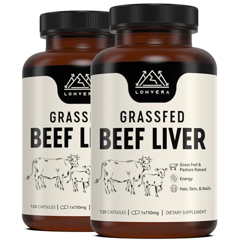 Lonvera Grass Fed Beef Liver Supplement – 3000mg Freeze Dried Desiccated Organs – Nutrient Source for Joints, Bones, Hair, Skin, Nails & Daily Energy – 120 Pasture-Raised Capsules - 60 Day Supply