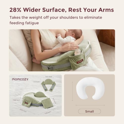 Image of Momcozy CozyPro Nursing Pillow - All Around Lumbar & Arm Support - Safety Guard, Firm & Springy Memory Foam-Stable, Ergonomic Support, Easier Breastfeeding, Wider Cushion, Adjustable, Removable Cover