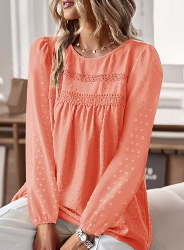 Image of Falechay Womens Tops Flowy Boho Dressy Casual Lace Cute Long Sleeve Shirts