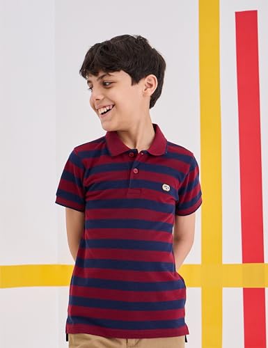 Image of Amazon Brand - Symbol Boys Cotton Rich Striped Polo Tshirt | Collar Tshirts | Half Sleeves | Regular Fit