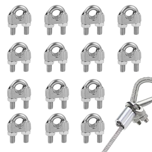 YIZWINS 14 PCS Serre-câbles étrie en Acier Inoxydable, Serre Cable Acier 4mm Serre Cable Inox 4mm pour Câble Métallique de 4mm Diamètre M4