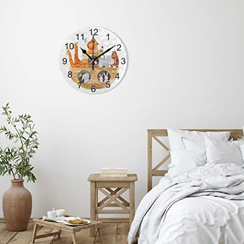 Exnundod Animal Noah's Ark Wall Clock, 9.5In Lion Giraffe Rabbit Desk Clock, Silent Non Ticking Clock, Home Decor For Kitchen Bedroom Office School Art #TOP5