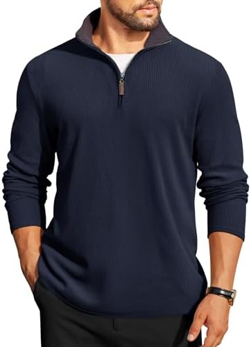 COOFANDY Mens Quarter Zip Pullover Lightweight Sweater Casual Lon...