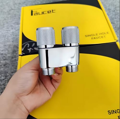 Image of 24x7 eMall Brass 2 In 1 Angular Chrome Dual Double Tap For Bathroom, Geyser | Luxury Series Two-Way Angle Valve | Black Washing Machine Tap