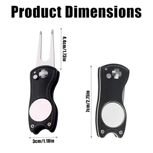 Funngy Golf Reparatur Pitchgabel,Pitchgabel Golf Set Edelstahl Faltbare Divot Reparaturgabel mit Magnetischem Ballmarker Pop-up-Taste und Double Prong Tragbares Golf Zubehör für Green und Platz
