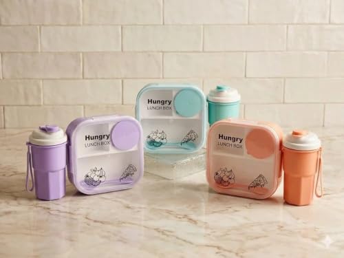 Image of Lunch Box with Water Bottle Set for Kids & Adults | BPA-Free Leakproof Food Storage Container with 3 Compartments & Matching Water Bottle
