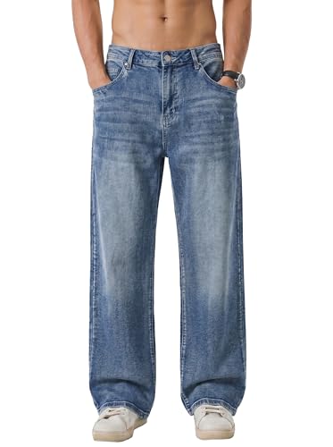 JMIERR Jeans Herren Baggy Baumwolle Weite Jeans Hose Herren Stretch Vintage Loose Fit - Bequeme Streetwear Freizeithosen Blau XL