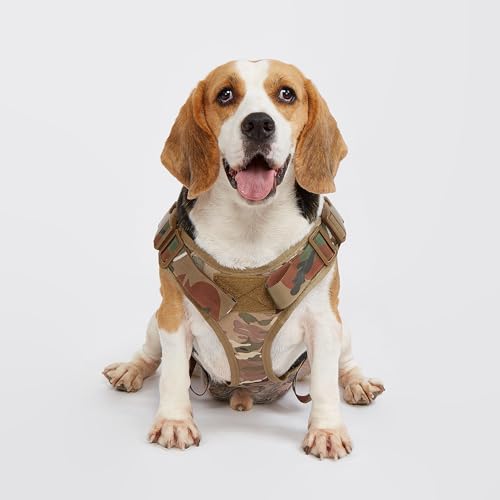 Roujune No-Pull Hundegeschirr, Einstellbar Sicherheitsgeschirr Ultra Atmungsaktiv für Große/Mittlere Hunde Brustgeschirr Hundeharness Hundeweste Tarnfarbe Größe L