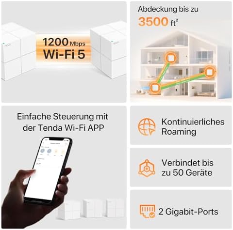 Bild 1 - Tenda Nova MW6 Mesh WLAN System - AC1200 Dual Band Mesh Set - empfohlen für Häuser mit 3-4 Schlafzimmern - 6xGigabit Port - Ersetzt Router und Repeater- APP Steuerung - WPA2-3er Pack