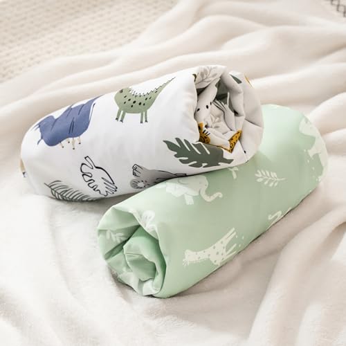 Image of PHF Soft Crib Sheet Fitted, 2 Pack Baby Sheets for Boys Girls, 28x52x9 in Fits Standard Crib and Toddler Mattresses, Silky Comfy Breathable Polyester Baby Mattress Sheets, Forest & Animal