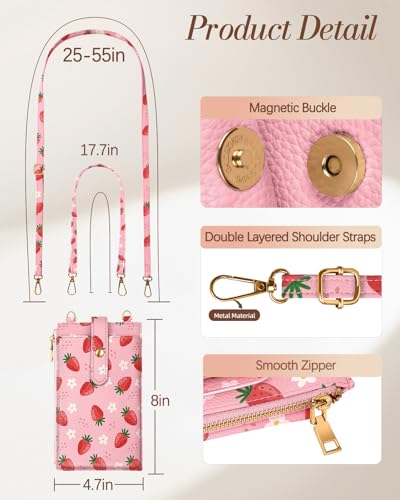 Image of Miss Adola Phone Purse Crossbody Bags for Women - Leather Small Cell Phone Wallet RFID Blocking with Card Slots & Adjustable Strap Cute Designer Aesthetic Cross Body Bags, Strawberry