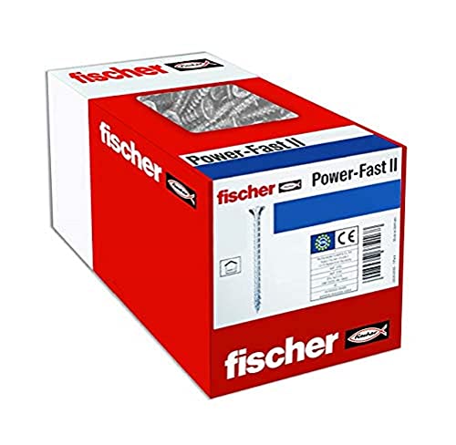 fischer Tornillos FPF II, Caja de tornillos para madera, Cincados, Caja de 200 unidades, 3,5x35