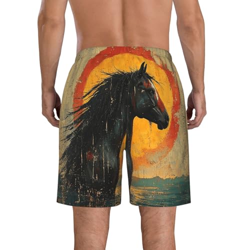 Men Swim Trunks Beach Shorts Swimwear Summer Bathing Suits - Horse Native American Retro Art3