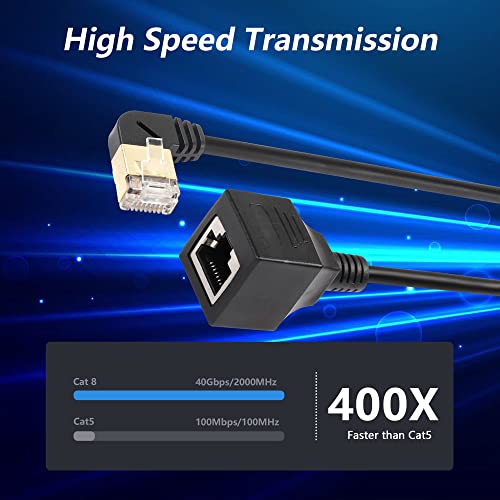 SinLoon RJ45 Cat8 Ethernet Cable,90 Degree Male to Female High Speed Cat8 Network Cable,40Gbps 2000Mhz SFTP Patch Cord For Router Modem Server (Left) - Image 4