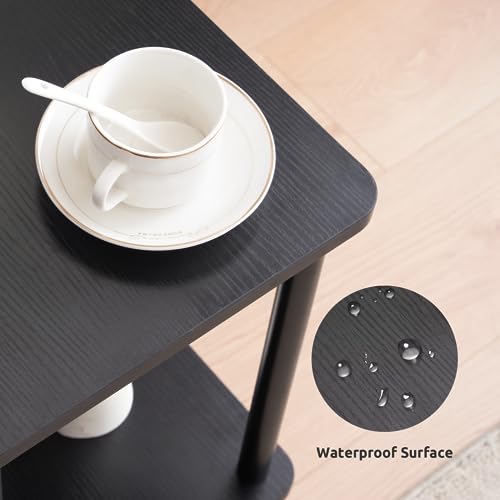 Apicizon 2 Tier End Table Set of 2, Small Side Table with Solid Wood Legs, Boho Bedside Table with Storage Shelf, Nightstand for Small Spaces, Bedroom, Living Room, Entryway, Easy Assembly, Black