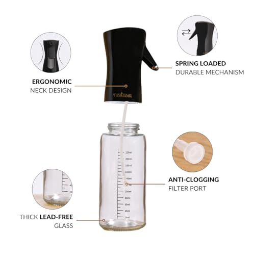 Image of Nestasia Glass Oil Sprayer Bottle for Kitchen (220ml) - 100% Food-Safe Vinegar & Olive Oil Spray Bottle for Healthy Cooking, Salad Dressing, Air Fryer, BBQ & Grilling (Black)